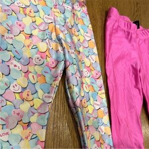 Pixielane Colorful CANDY HEART Print Leggings and Pink Leggings 3T LIKE NEW